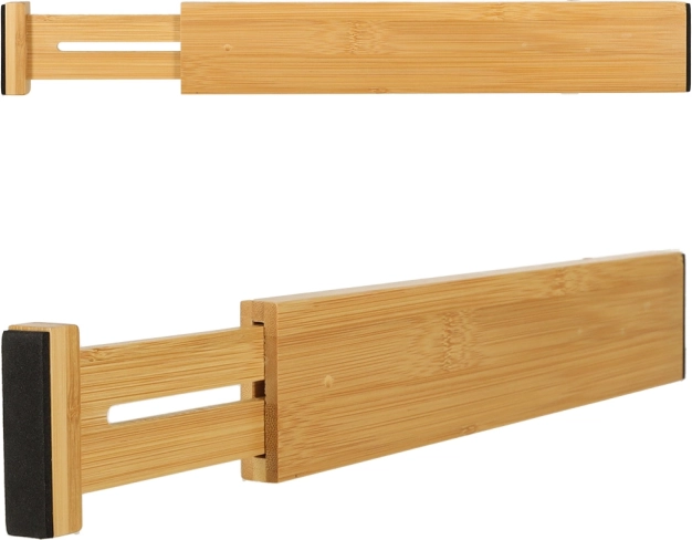 Bambukinis reguliuojamas stalčiaus skirtukas į stalo įrankiams ir įrankiams 43 cm