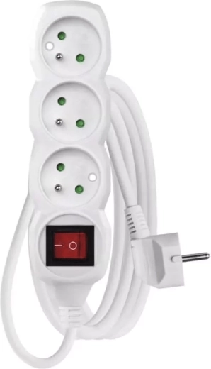 Emos extension lead with switch, 3 sockets, 3 m, white