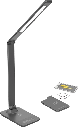 Solight LED reguliuojama stalinė lempa su belaidžiu įkrovimu, 10 W, spalvinės temperatūros keitimas, pilka