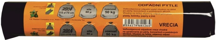 Strong black trash bags 280 l, 115 × 170 cm, 3 pcs