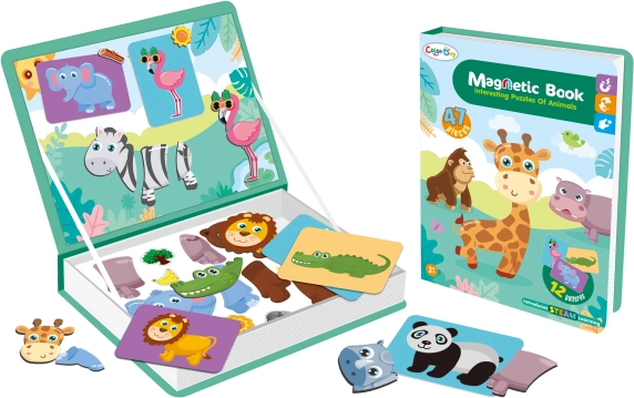Magnetinė knyga su safario gyvūnais, 47 dalių