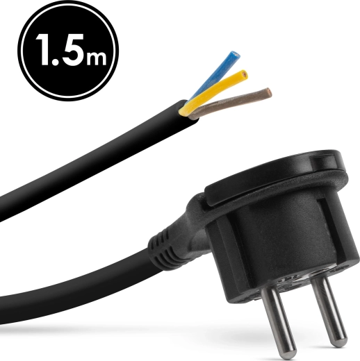 Mounting power cable with grounded plug and grip, 1.5 m, black