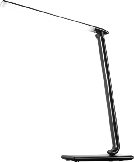 Solight reguliuojama LED stalinė lempa 12 W su šviesos temperatūros pasirinkimu ir USB jungtimi, blizgi juoda