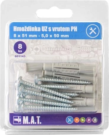 Knotting wall plug with collar 8 mm with PH screw, zinc-plated, set of 8 pcs