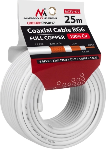 Maclean RG6 Coaxial Cable 25 m