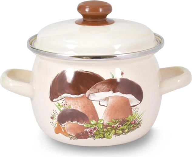 TORO Enamelled Pot with Lid, 5 l, Mushroom Design
