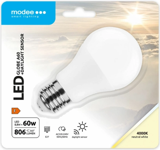 Modee Lighting LED išmanioji lemputė A60 8,8 W E27, neutrali balta su šviesos jutikliu