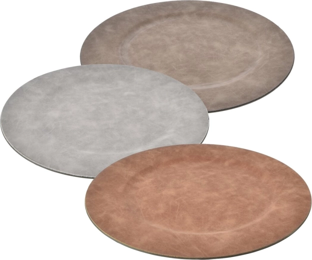 Round polypropylene serving tray with faux leather finish, 33 cm