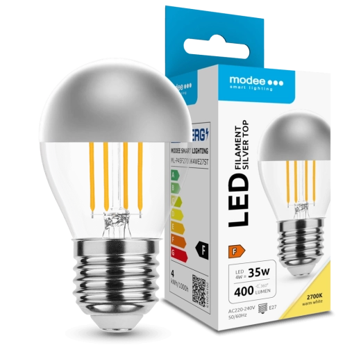 Modee LED lemputė Filament Globe Mini P45 Silver Top 4 W E27 400 lm šiltai balta