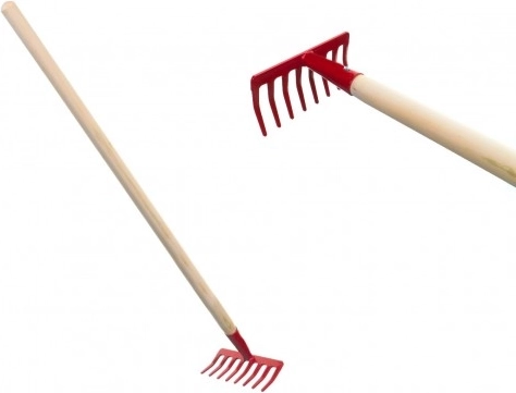 Vaikiškas sodo grėblys su mediniu kotu – Raudona