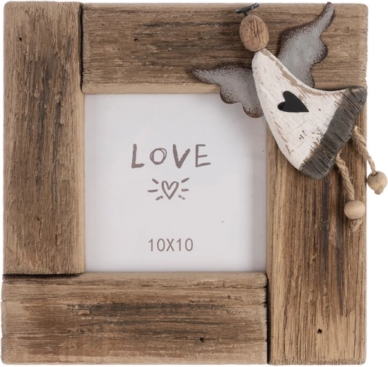 Paulownia photo frame with angel, beige