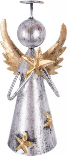 Metalinė dekoracija angelas su žvaigžde pilkai auksinė 12,5 cm