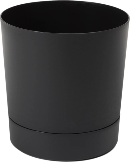 Aura 380 Planter with Saucer – black, matte recycled plastic