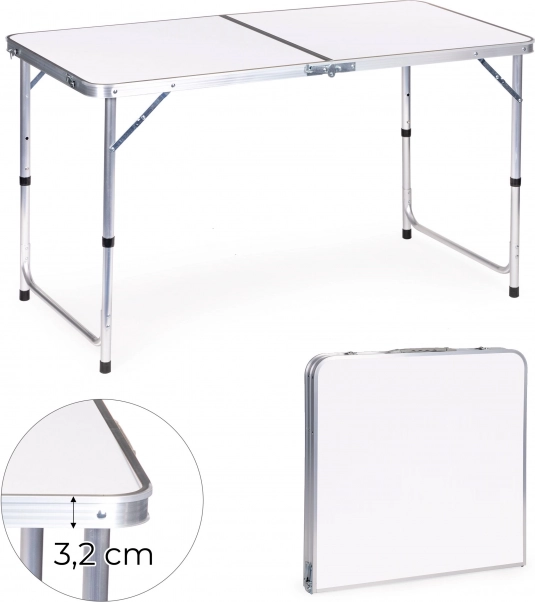 Sulankstomas turistinis stalas MultiGarden, balta stalviršio plokštė 120 × 60 cm