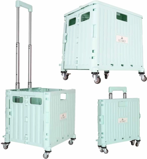 Foldable shopping trolley LUARO with 4 wheels and lid, green - 1 piece