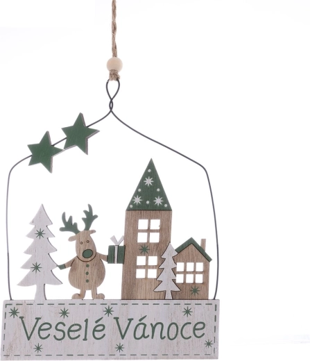 Hanging Christmas Sign “Merry Christmas” Made of Wood and Metal, 25 cm