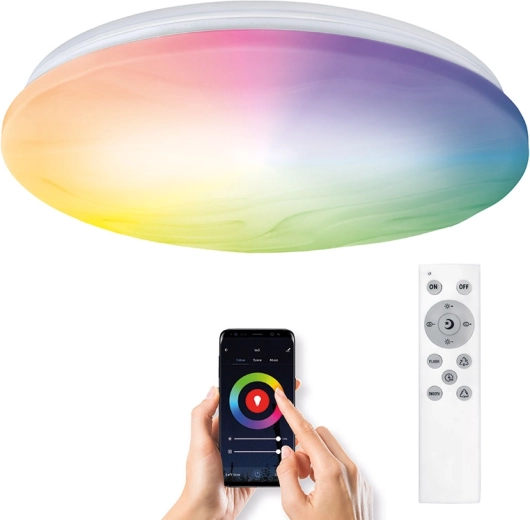 Solight smart LED ceiling light Wave 30 W (Wi‑Fi, RGB + CCT, remote control)