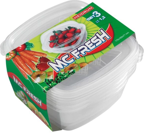 HEIDRUN McFresh Plastic Containers with Lids 3 × 1.2 l