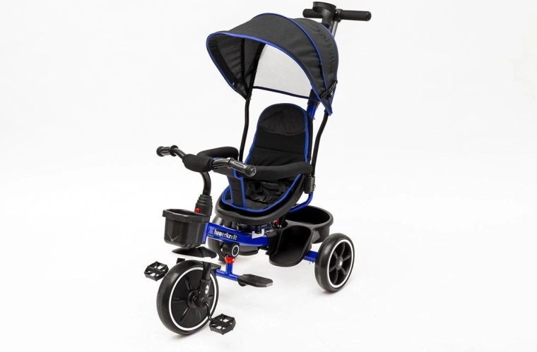 Bauerkraft 2-in-1 tricycle with rotating seat and canopy, navy blue
