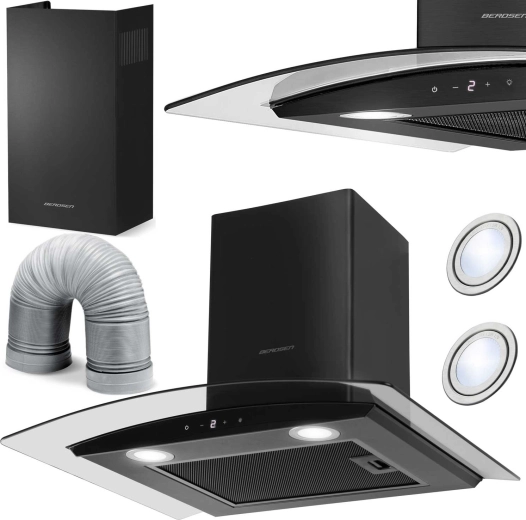 Kamininis gartraukis 60 cm BERDSEN BT-216, juodas stiklas
