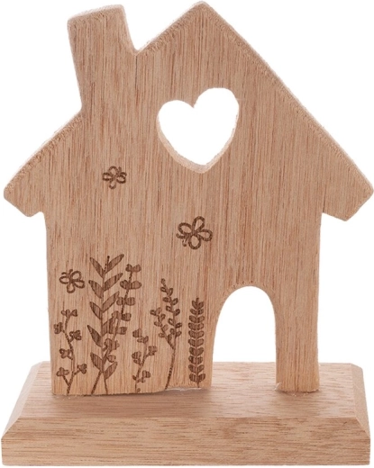 Wooden decorative house with flower motif, brown