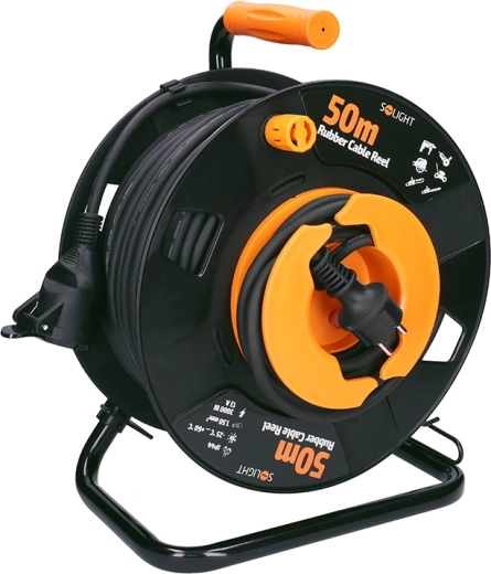 Solight outdoor extension cable on a reel 50 m, 1 socket, rubber cable, IP44