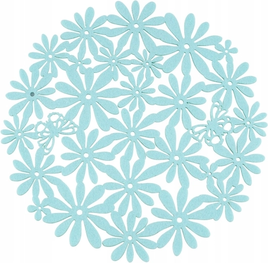 Round mint felt placemat with floral decor 30 cm