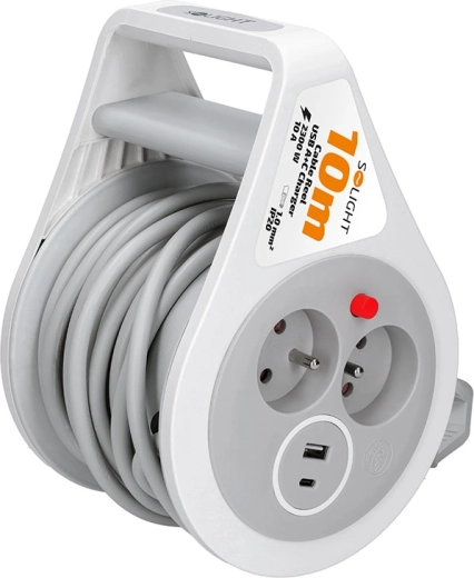 Solight extension cord on a reel 10 m with USB-A and USB-C