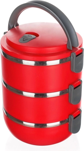 Maisto nešyklė Culinaria Red, 3 aukštų nerūdijančio plieno termodėžė pietums 1,65 l