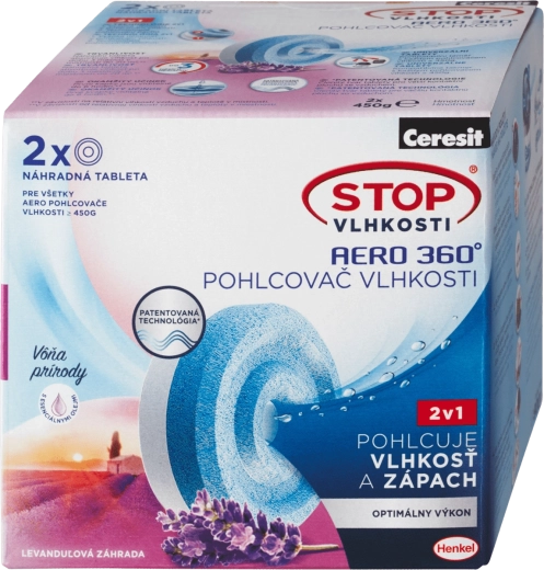 Ceresit Stop drėgmei AERO 360° levandų pakaitinės tabletės 2×450 g