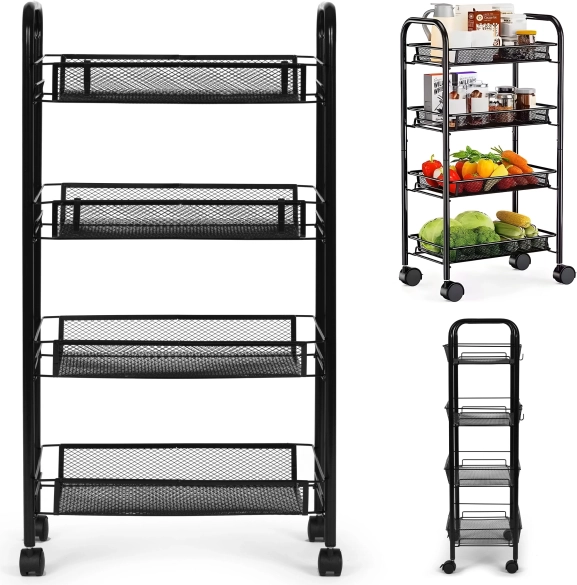 ModernHome mobilus metalinis stelažas ant ratukų su 4 krepšiais