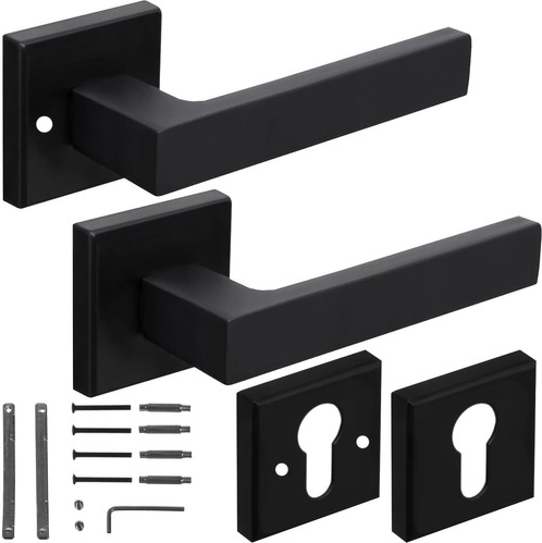 Ruhhy matinė juoda vidaus durų rankena su kvadratine rozete