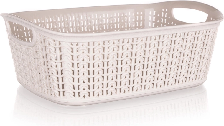 Plastikinis rotango stiliaus krepšelis 3 l, kreminės spalvos, 26,5 × 20 × 9,5 cm