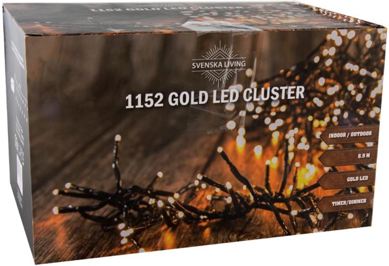 Kalėdinė šviesos girlianda 1152 LED klasteris 6,9 m, šilta auksinė