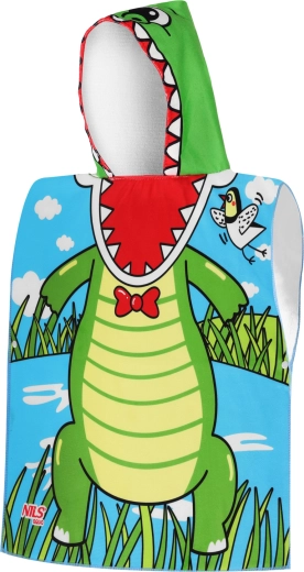 Vaikiškas mikropluošto pončas su gobtuvu NILS Aqua Crocodile