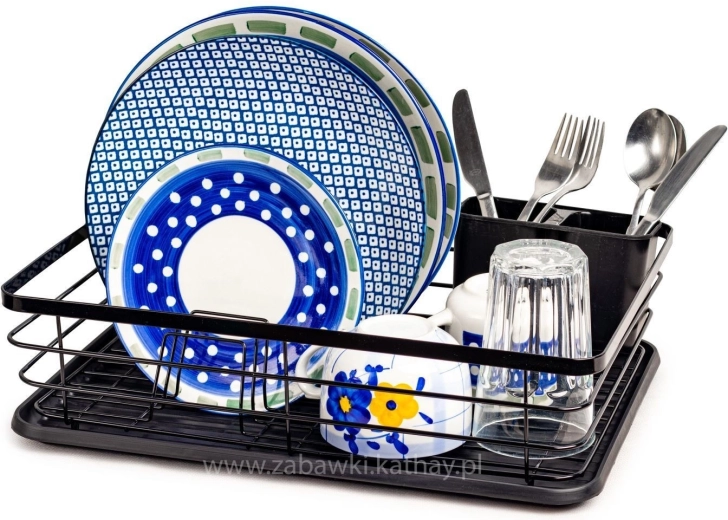 Single-tier dish drainer with drip tray black