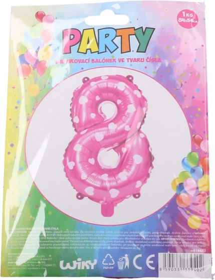 Pripučiamas balionas skaičius 8 rožinis su širdelėmis