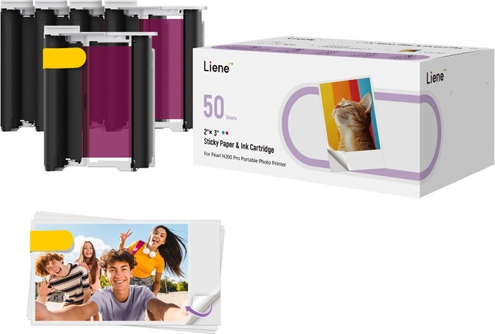 Liene lipnus 2×3" fotopopierius, 50 lapų + 5 rašalo kasetės