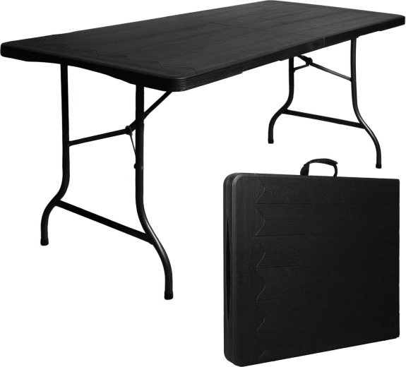 Folding garden and catering table 180 cm in a suitcase, black