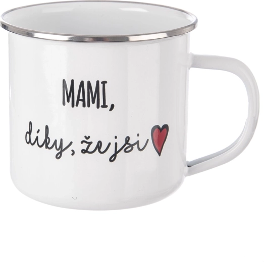 Baltas skardinis puodelis „Mamyte, ačiū, kad esi“ 500 ml