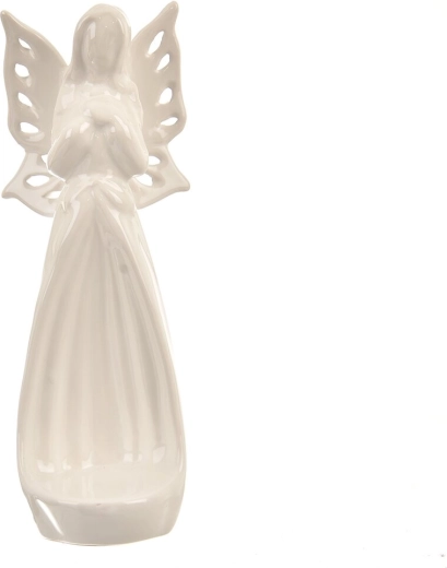 White pearlescent ceramic angel tea light holder