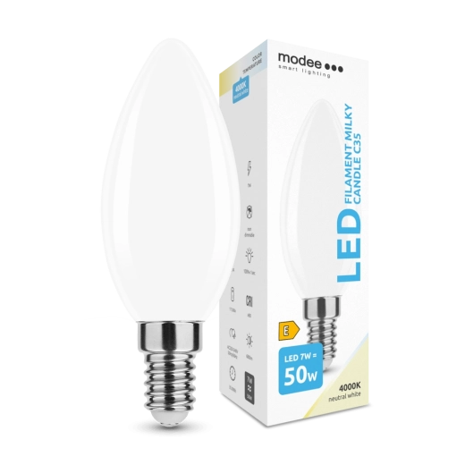Modee Smart Lighting LED žvakės formos lemputė E14 7 W neutrali balta, matinio stiklo
