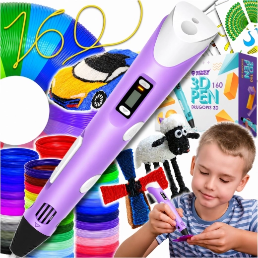 Purple 3D Pen with LCD Display and 160 m of Filament