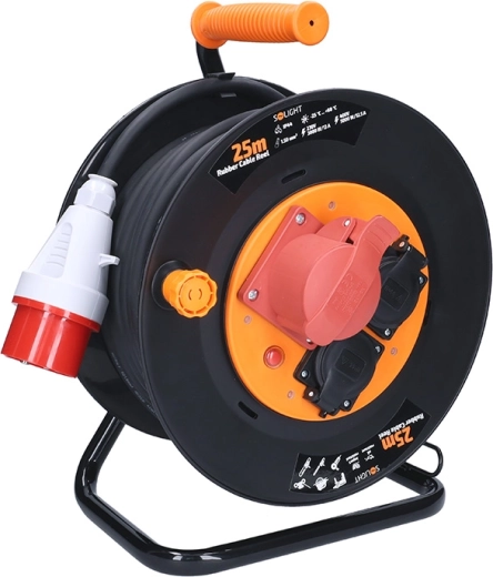 Solight 25 m cable reel extension lead, 400 V + 230 V, IP44