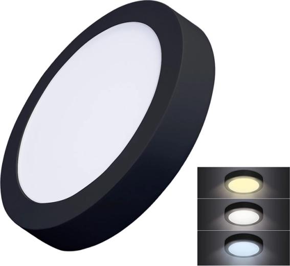 Solight paviršinis LED mini panelis CCT 18 W, apvalus, juodas
