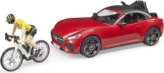 Bruder sportinis automobilis Dodge su dviratininkės figūrėle ir dviračiu