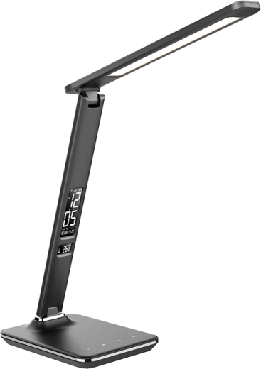 Solight LED desk lamp with display 9 W in black leather