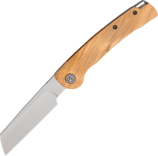 Petrified Fish Scholar pocket knife from olive wood, 154CM, satin