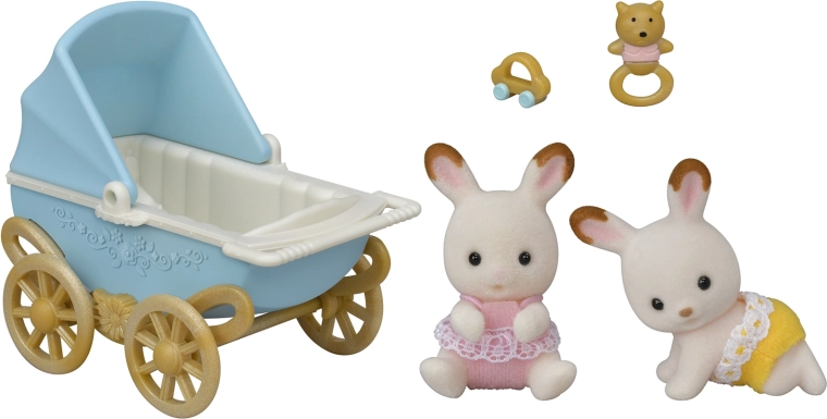 Chocolate Rabbit Twins with Stroller