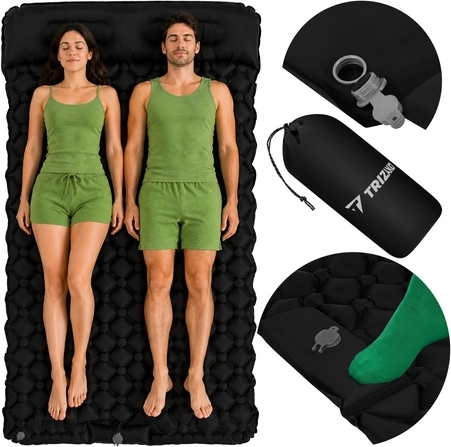 Trizand self-inflating double camping sleeping mat 120 × 190 cm with integrated foot pump and cover